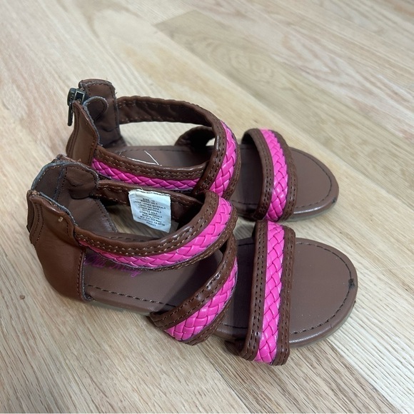 Old Navy Gladiator Sandals Sz 10 Brown Pink Open Toe Kids Toddler Girls - Picture 3 of 8